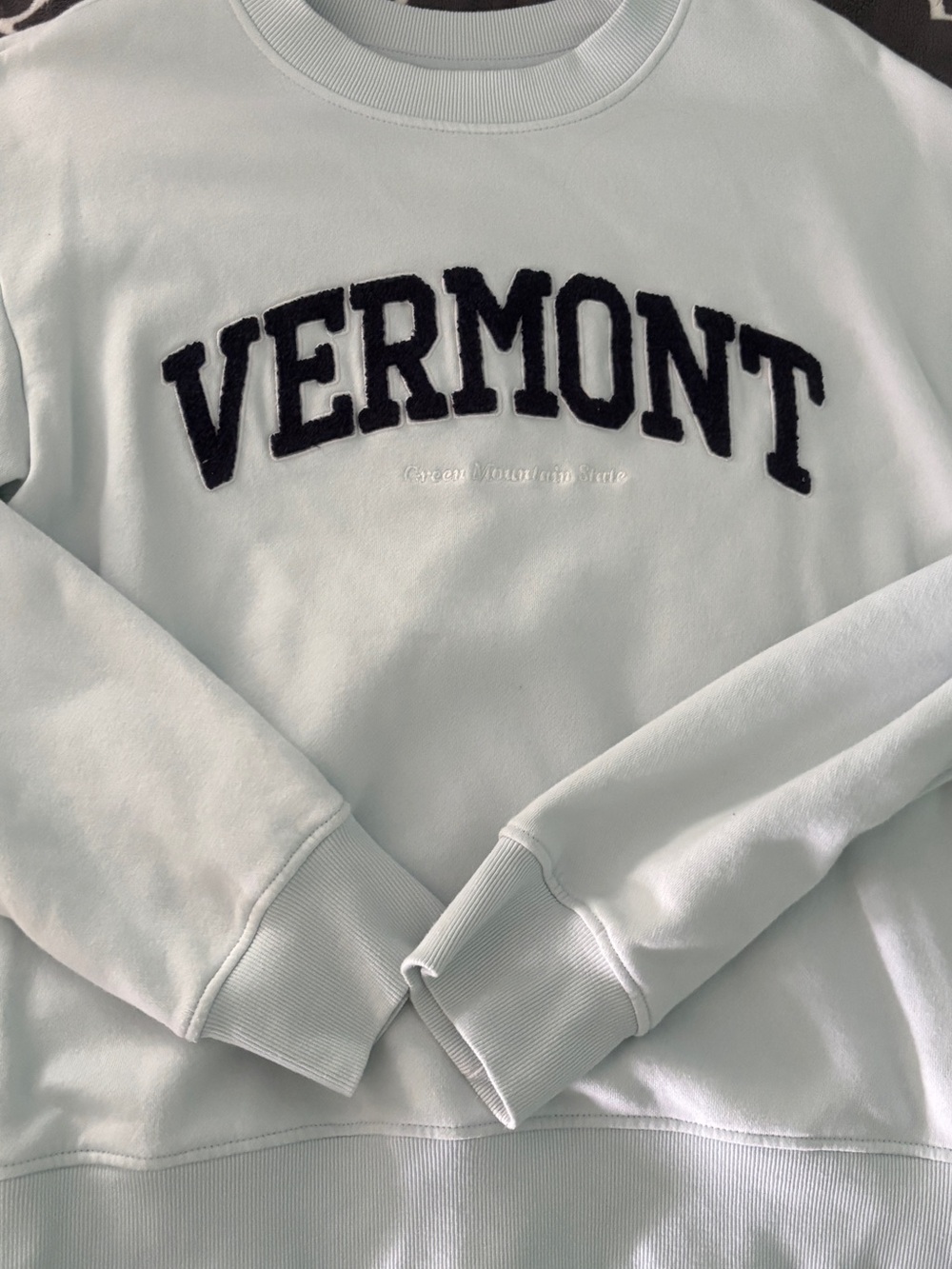 H&M Mint Green Sweatshirt with Black 'VERMONT' Chenille Letters